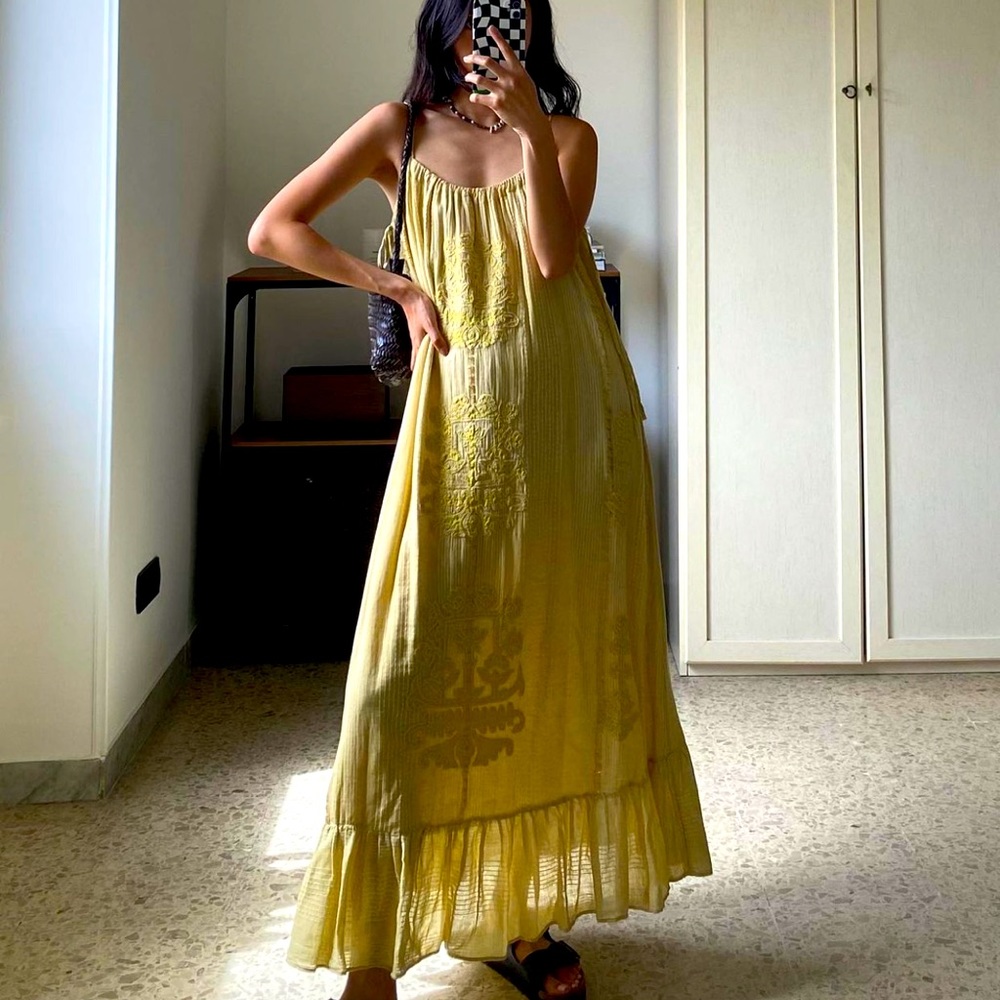 Zara long embroidery dress bloggers fav